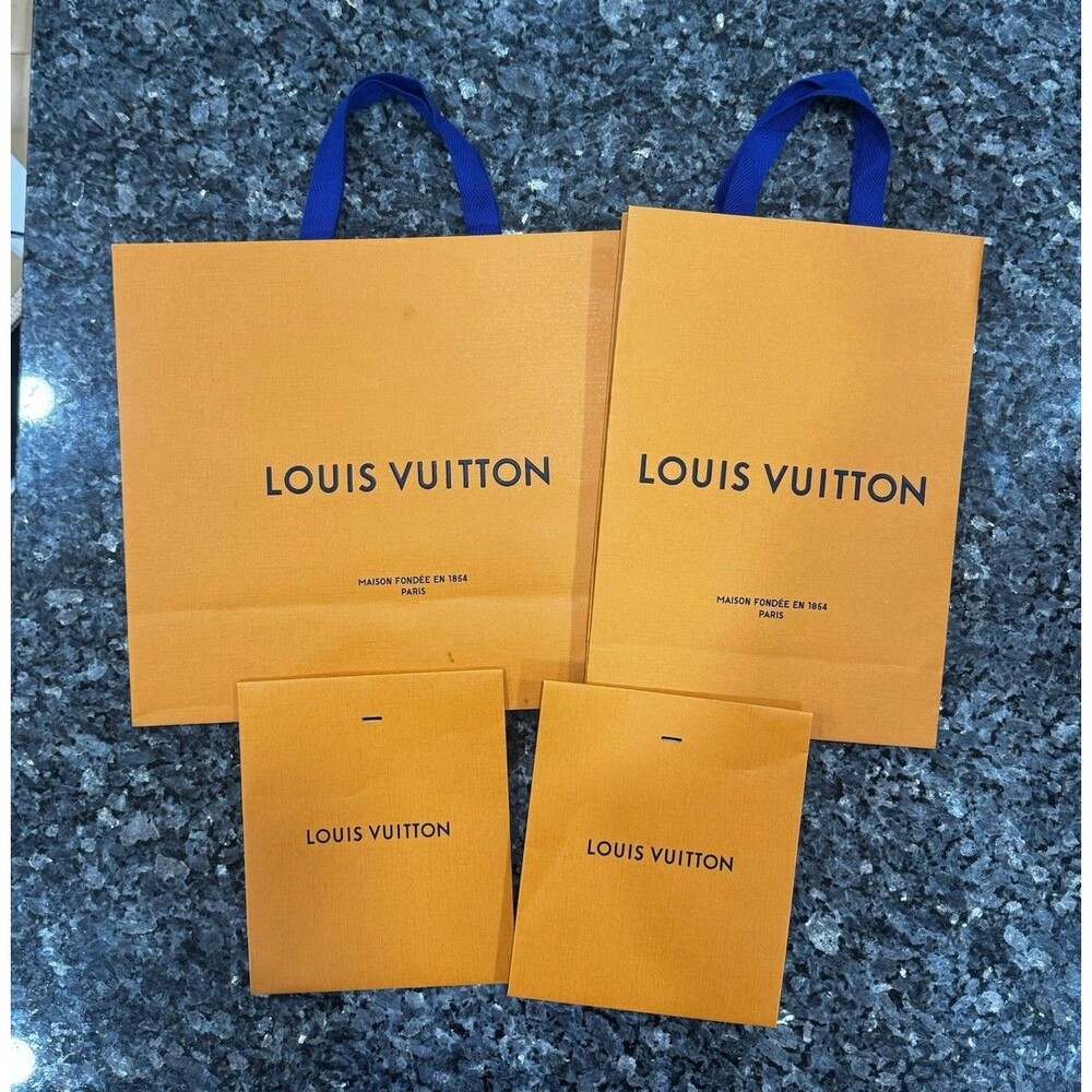4 Louis Vuitton Paper Orange with Blue Handles + Blank Envelope Empty Bags